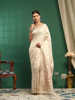 MEENA BAZAAR - Beige Woven Art Silk Saree