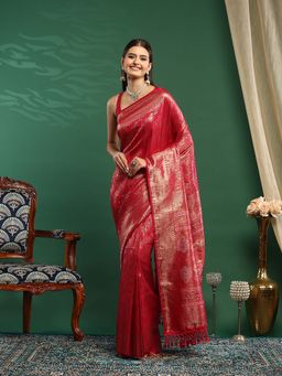 MEENA BAZAAR - Pink Woven Art Silk Saree