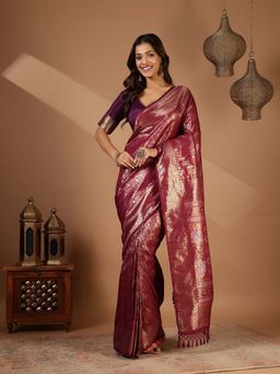 MEENA BAZAAR - Wine Woven Art Silk Saree