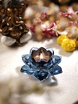 Pure Home + Living - Blue Glass Lotus Shaped Tealight Holders (Pack of 2)