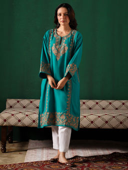 Kashmir Box - Blue Zari Embroidered Cashmilion Winter Kurta