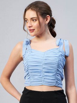 RARE - Women Casual Blue Colour Sweetheart Neck Fitted Top