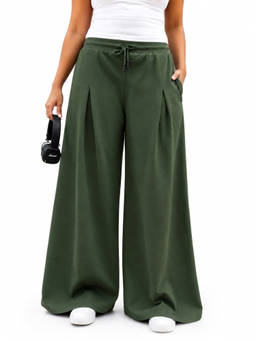 TeenTrums - Olive Wide Leg Oversized Baggy Track Pants for Girls