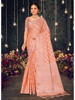 Sangam Prints - Peach Woven Work Traditional Tassels Saree with Unstitched Blouse