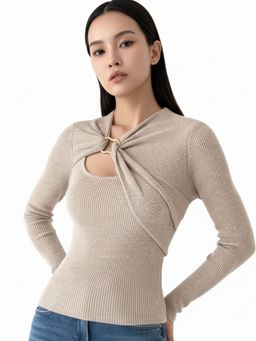 Outzidr - Beige Side Key Hole Metal Trim Top