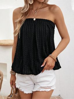 Outzidr - Black Off Shoulder Textured Top
