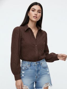 Outzidr - Brown Schiffli Shirt