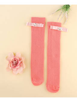 KIDLINGSS - Beaded Heart Applique Knee Length Socks - Pink