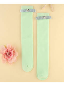 KIDLINGSS - Beaded Heart Applique Knee Length Socks - Green