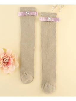 KIDLINGSS - Beaded Heart Applique Knee Length Socks - Grey
