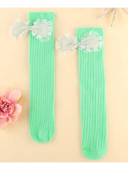KIDLINGSS - Striped Bow Applique Knee Length Socks - Green
