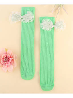 KIDLINGSS - Striped Bow Applique Knee Length Socks - Green