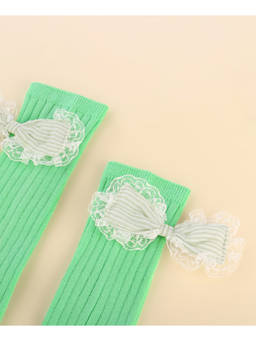 KIDLINGSS - Polka Dots Bow Applique Knee Length Socks - Green
