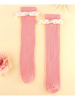 KIDLINGSS - Polka Dots Bow Applique Knee Length Socks - Pink