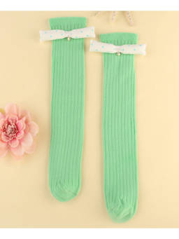 KIDLINGSS - Polka Dots Bow Applique Knee Length Socks - Green