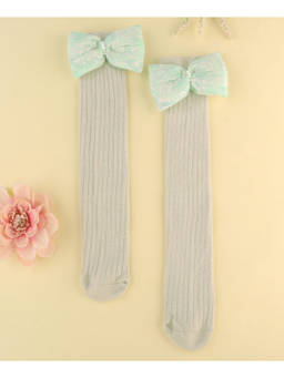KIDLINGSS - Bow Applique Knee Length Socks - Grey