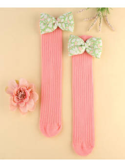 KIDLINGSS - Bow Applique Knee Length Socks - Pink