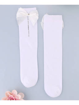 KIDLINGSS - Bow & Beads Applique Socks - White