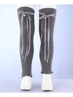 KIDLINGSS - Knot & Pearl Applique Knee Length Open Toe Socks - Grey