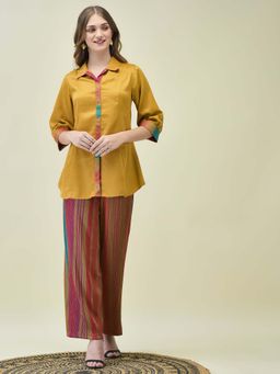 Shree - Women Liva Mustard Stripes Co-Ord (Set of 2)