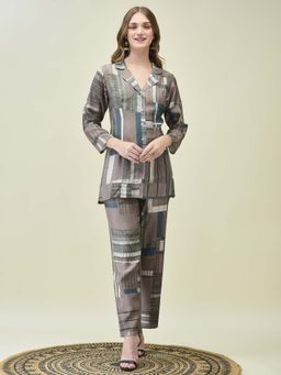 Shree - Women Liva Grey Printed Co-Ord (Set of 2)