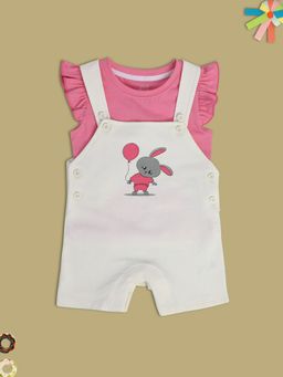 MINI KLUB - Girls White Dungaree and Top (Set of 2)