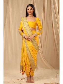 Masaba - Mango Yellow Wallflower Dhoti Saree with Stitched Blouse