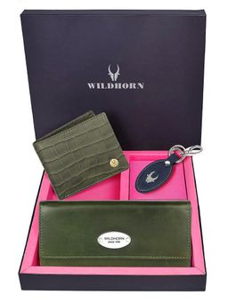 WILDHORN - Premium Leather Ladies Wallet, Mens Wallet and Keychain Gift -1K_GNC_2052GNCR_K (Set of 3)