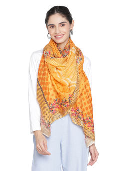Shingora - Wool Orange Polka Printed Stole