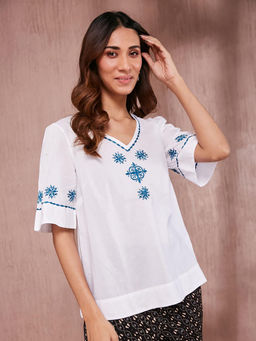 Fabindia - White Embroidered Top