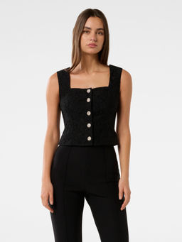 Forever New - Black Self Design Top