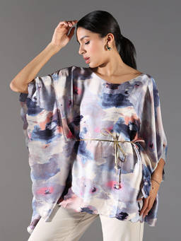 SHOWOFFFF - Multi-Color Abstract Kaftan Top and Belt (Set of 2)