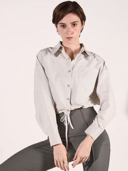 SHOWOFF - Beige Stripes Crop Top