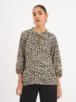 SALT Attire - Beige Animal Print Top
