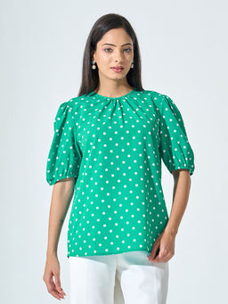SALT Attire - Green Polka Dots Top