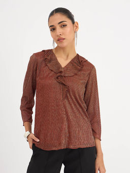 SALT Attire - Rust Self Design Top