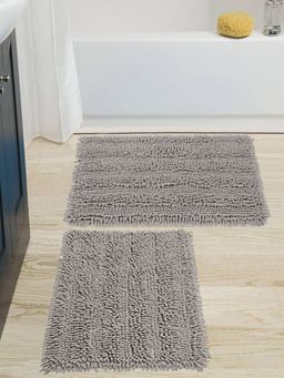 Saral Home - Cotton Shaggy Mat Set of 2 (Light Grey, 40 x 60 cm)