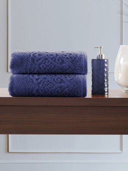 Maspar - Colorart Windsor 550 GSM Cotton Self Jacquard Navy 2Pc Hand Towel Set