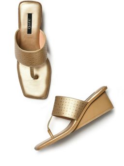 Aurelia - Laser Cut Gold Square Toe Wedges