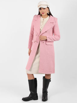 Campus Sutra - Womens Double-Breasted Self-Design Long Overcoat