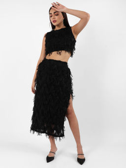 PINACOLADA - Womens Tassel Crop Top with Skirt Co-Ord