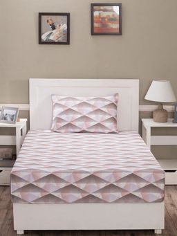 Maspar - Hues Art Nouveau Emerson 210 TC Cotton Print Pink Bed Sheet With Pillow Cover