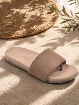 Indifeet - x Groway Women Brown Suede Broad-Strap Casual Sliders