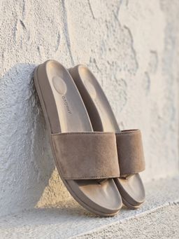 Indifeet - x Groway Women Grey Suede Broad-Strap Casual Sliders