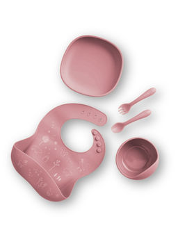 BabyStreet - Pink Dishwasher Safe Silicone Stage 5 Pcs Feeding Set (6-12 Months)