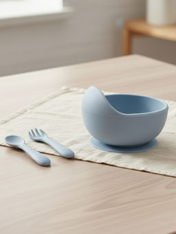 BabyStreet - Blue Dishwasher Safe Silicone 3 Pcs Feeding Set (6-12 Months)