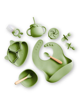 BabyStreet - Green Dishwasher Safe Silicone 9 Pcs Feeding Set (6-12 Months)