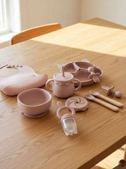 BabyStreet - Peach Dishwasher Safe Silicone 9 Pcs Feeding Set (6-12 Months)