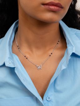 Shaya by CaratLane - 925 Silver Butterfly Stone Studded Mangalsutra