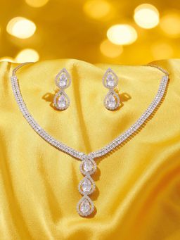 Zaveri Pearls - Silver Plated Diamonds Necklace and Earrings Set
